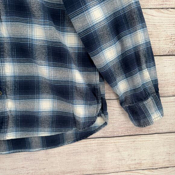 Jachs Button Down Flannel Shirt Mens XL Blue White Long Sleeve 2 Pocket - Picture 6 of 14